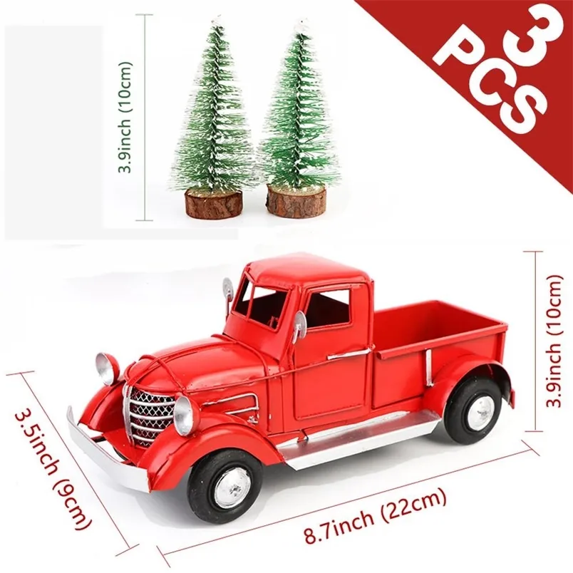 Decorações de natal Our Warm Christmas Red Truck Desktop Decoração Ornamentos infantis Presentes de Natal Ano Vintage Metal Home Decoration 220916