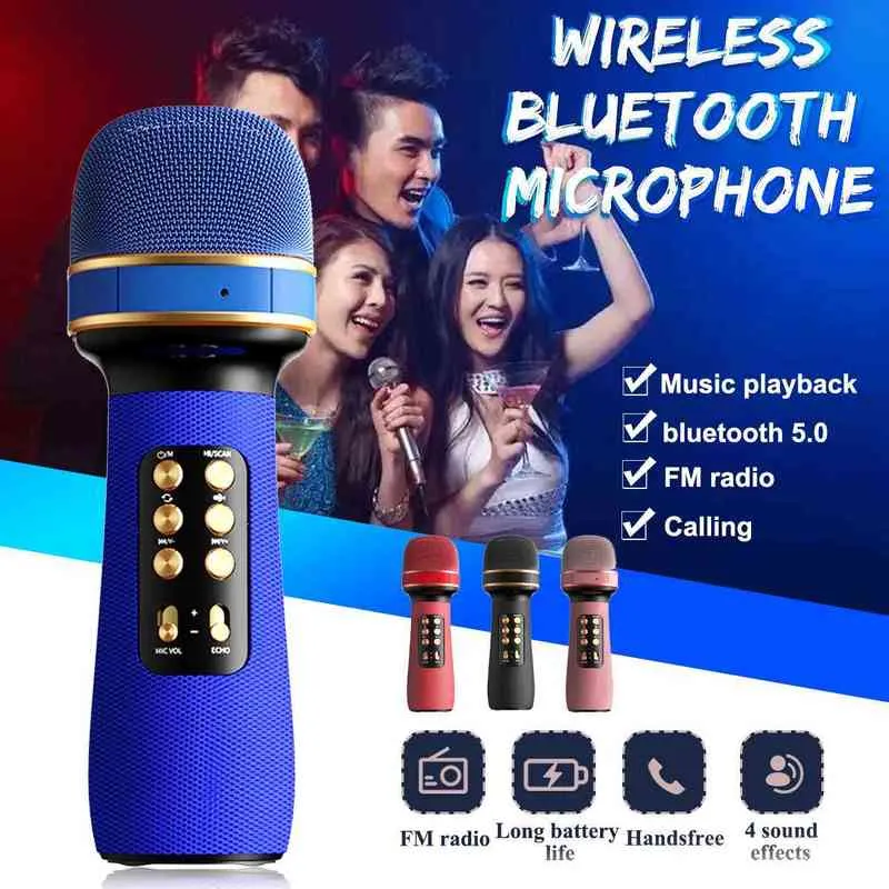 Microphones CLAITE Wireless bluetooth Microphone Karaoke FM Radio Audio Integrated Handheld Portable Condenser Microphone Sound Changing T220916