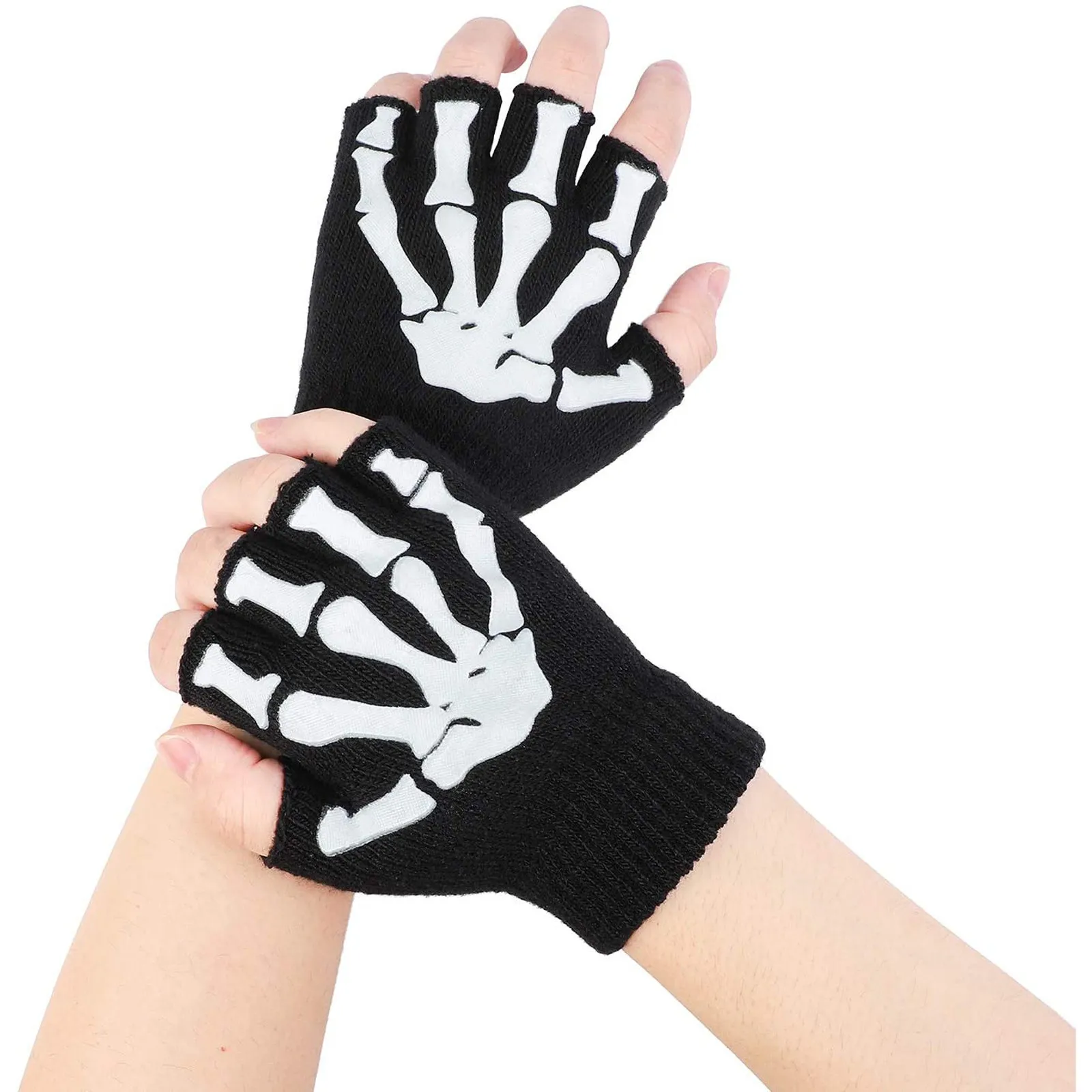 1/2/Halloween Glove Kids Skeleton Warm Glow In The Dark Fingerless Knitted Gloves Mitten Light For Children FY5602 913