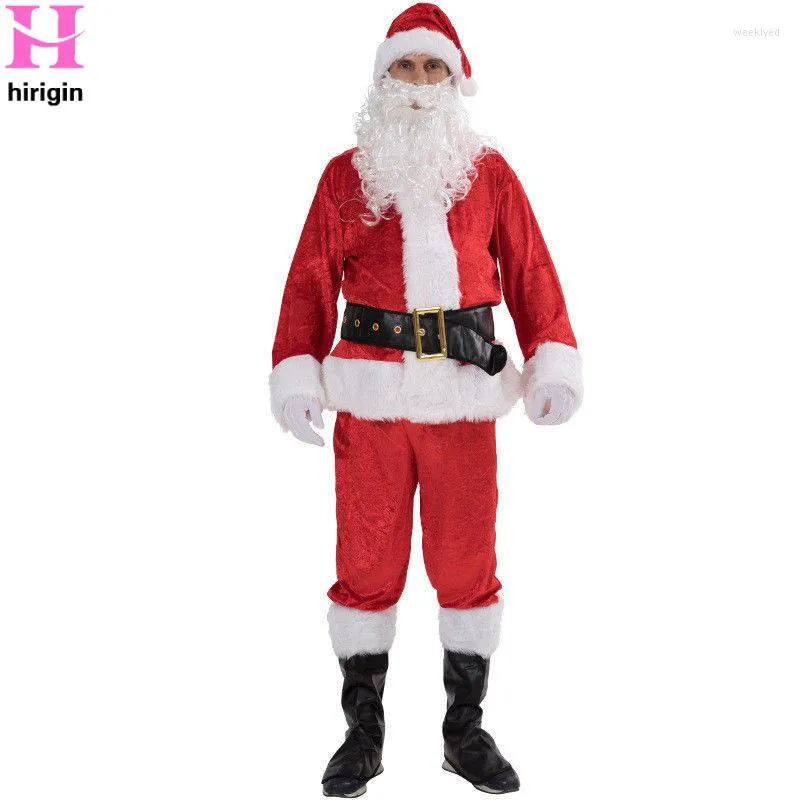Мужские спортивные костюмы, 5 шт., Рождественский Рождественский костюм Санта-Клауса, наряды для взрослых, нарядное платье большого размера, размер S-3XL