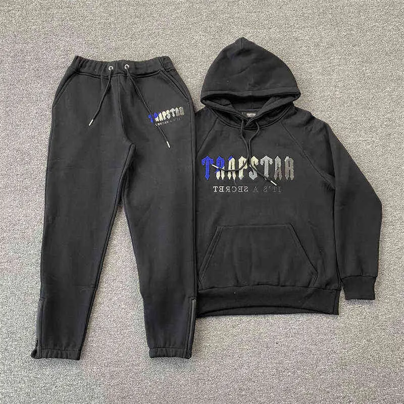 Men's Hoodies Sweatshirts 2022fw Trapstar Sports Suit Men Women Blue White Towel Embroidered Hoodie Sweatpants Plush Fitness Leisure Trapstar Sweatshirts G220916