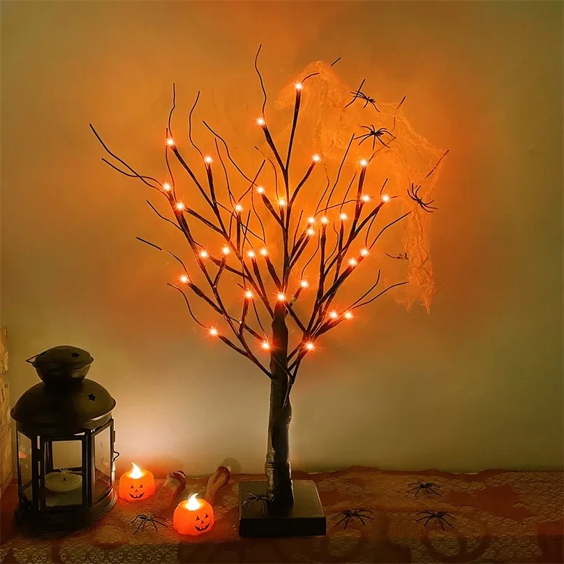 Party Decoration 60CM 36 LED Halloween Birches Tree with Timer Orange Lights Battery Powered Tabletop for Indoor Home 220915