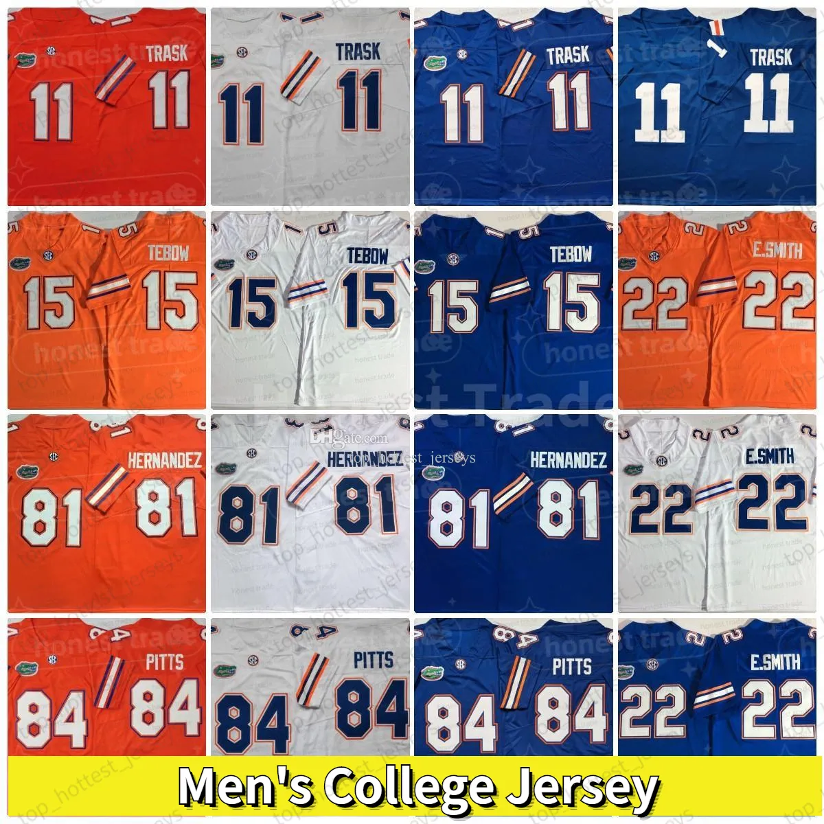 College Florida 15 Tim Tebow Jersey Football 11 Kyle Trask 22 Emmitt Smith E.Smith 81 Aaron Hernandez 84 Pitts All Stitched Jerseys University