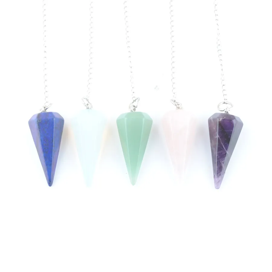 Reiki Pyramid Hexagonal Pendulum Chain Pendant Natural Healing Stone Jewelry for Women Amulet Classic BN436