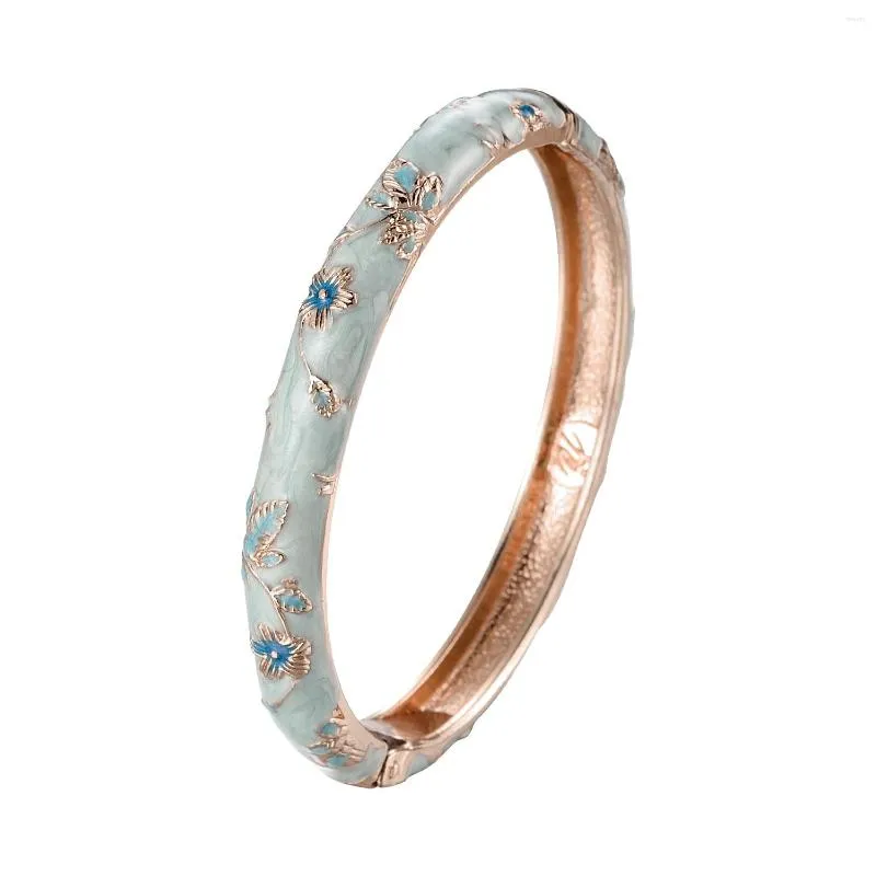 Bangle Chinese Emalj manschett 0,8 cm tjocklek Högkvalitativ blomma Blad Zinklegering Armband Trendiga flickans tillbehör