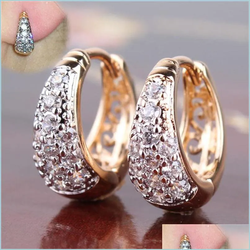 Hoop Huggie Electroplating 18K Gold Earrings Zircon Women Fashion Jewelry Hoop Earringear Clasp Rhinestone Crystal Valentines Day Gi Dhrwg
