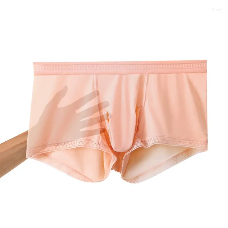 Underpants Men Underwear Boxers Ice Silk Cuecas Mens Shorts Low Waist U Convex Pouch Elephant Nose Breathable