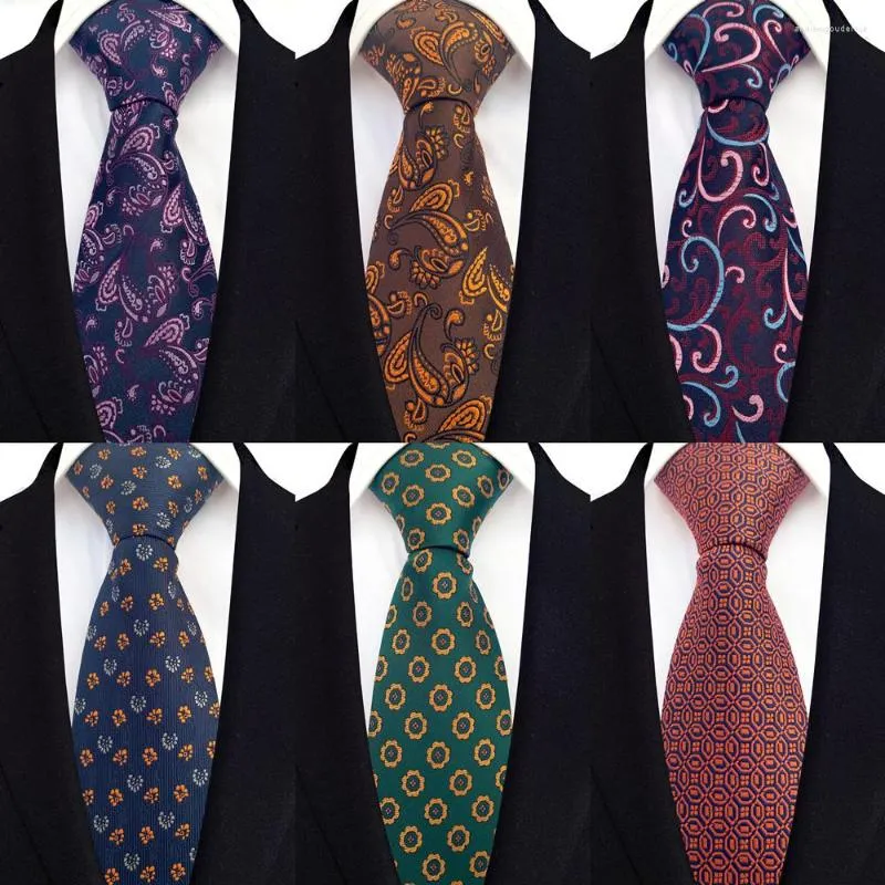 Bow Ties Fashion Paisley Floral Silk For Men 8CM Slim Neck Tie Blue Neckties Green Gold Men's Wedding Business Necktie A005