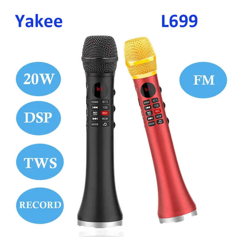 Microfones L-699 20W Bluetooth Microphone Karaoke Microphone L699 Wireless Speaker Portable för telefonstöd Record TF Play T220916