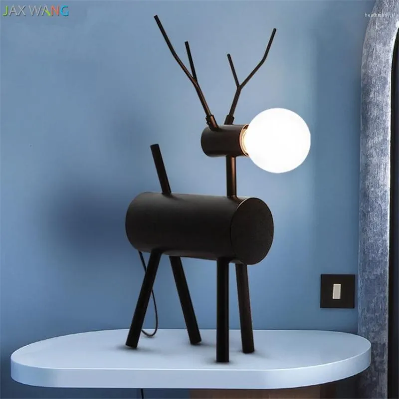 Lampade da tavolo Camera da letto moderna nordica Studio Comodino Soggiorno Luci di cervo appese in ferro nero Apparecchi decorativi per bambini