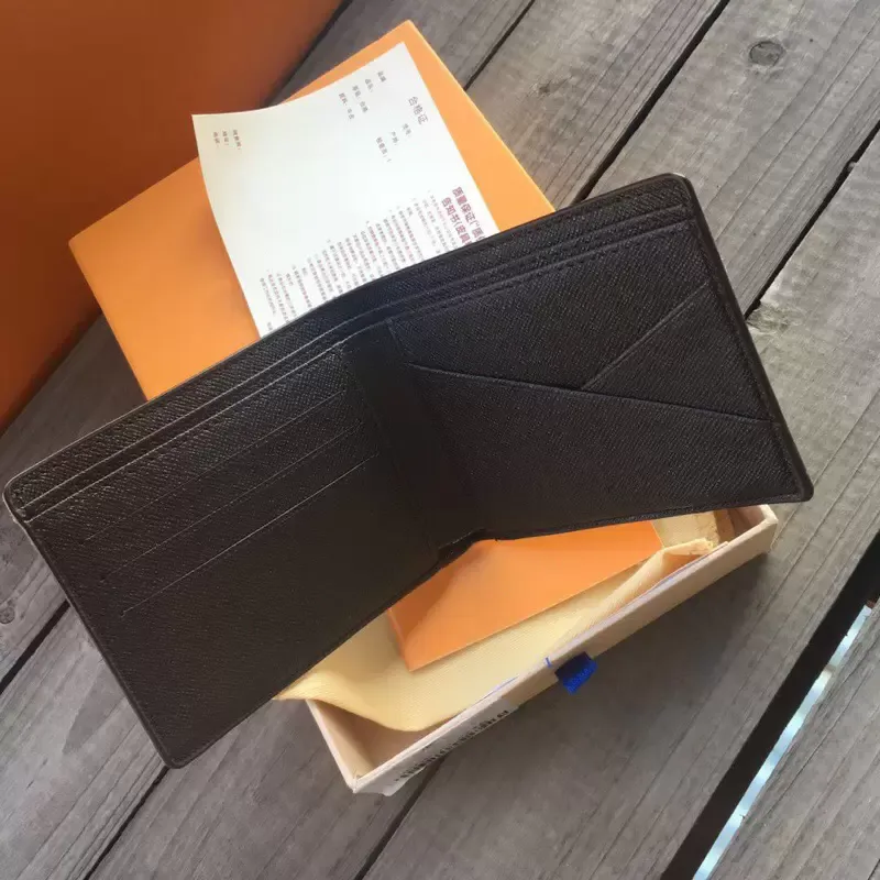 Francja styl projektanci portfel męski moda krótkie małe portfele Bifold skórzana portmonetka Mini torebka z pudełkiem worek na kurz 60895