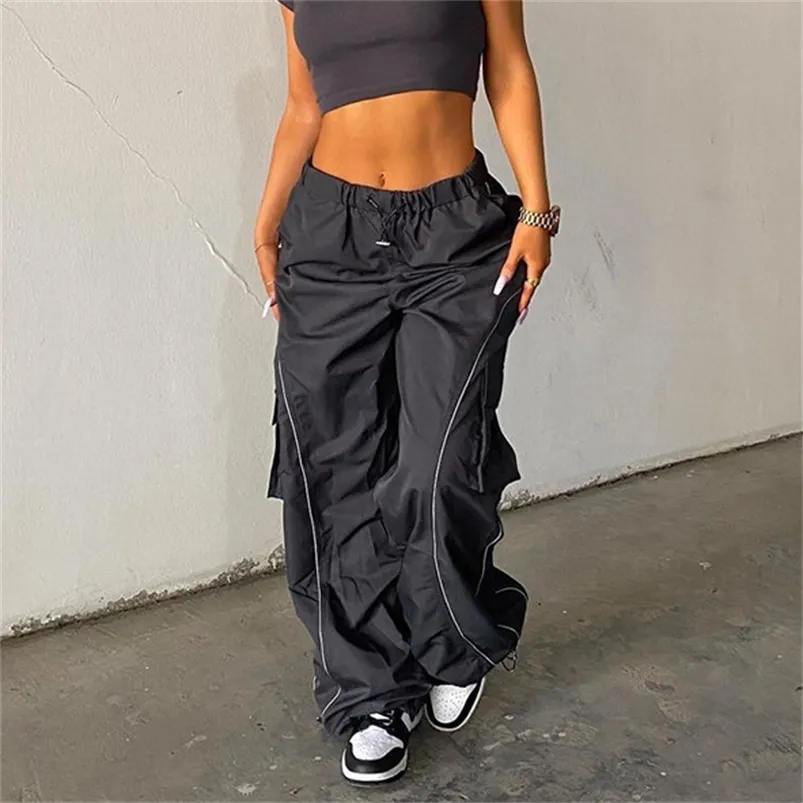 Damesbroek capris geweven jogging dames broek overalls sportieve casual side streep trekstring middelste taille broek losse y2k workout vrachtbroek 220916