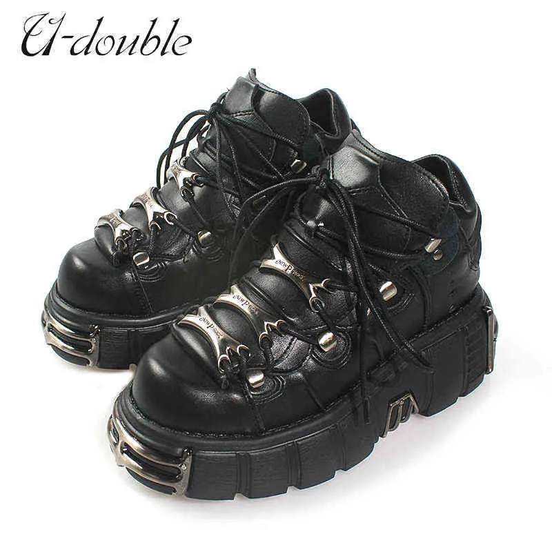 U DOUBLE Punk Style Womens Platform Gothic Boots With Lace