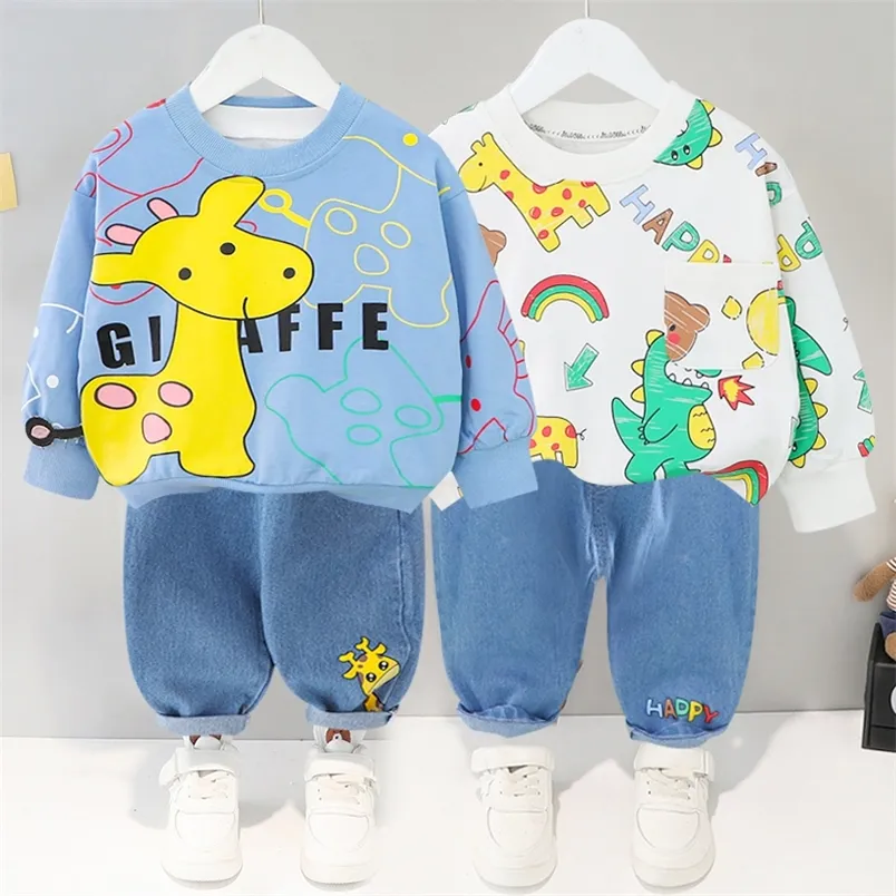 Ensembles de vêtements pour enfants Spring and Automne Set Child's Long à manches à manches longues Jeans deux pièces Boys and Girls Girafe Print Set 220916