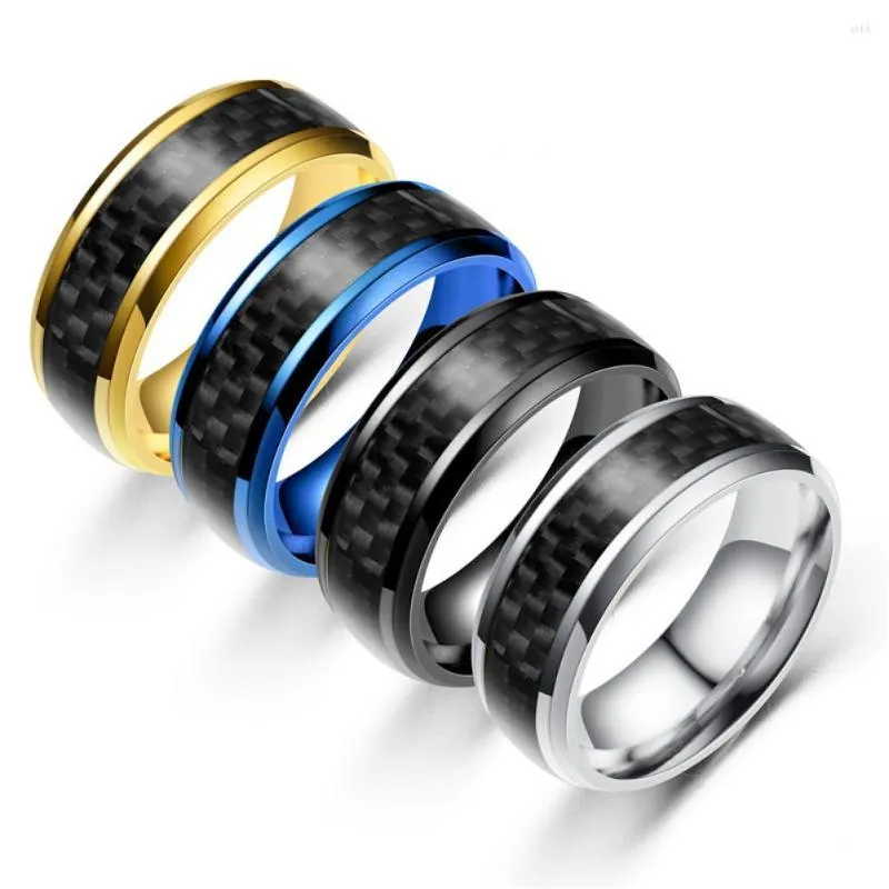 Trouwringen 8mm roestvrijstalen sieraden zwarte koolstofvezel herenring mode creatieve accessoires voor jaar cadeau