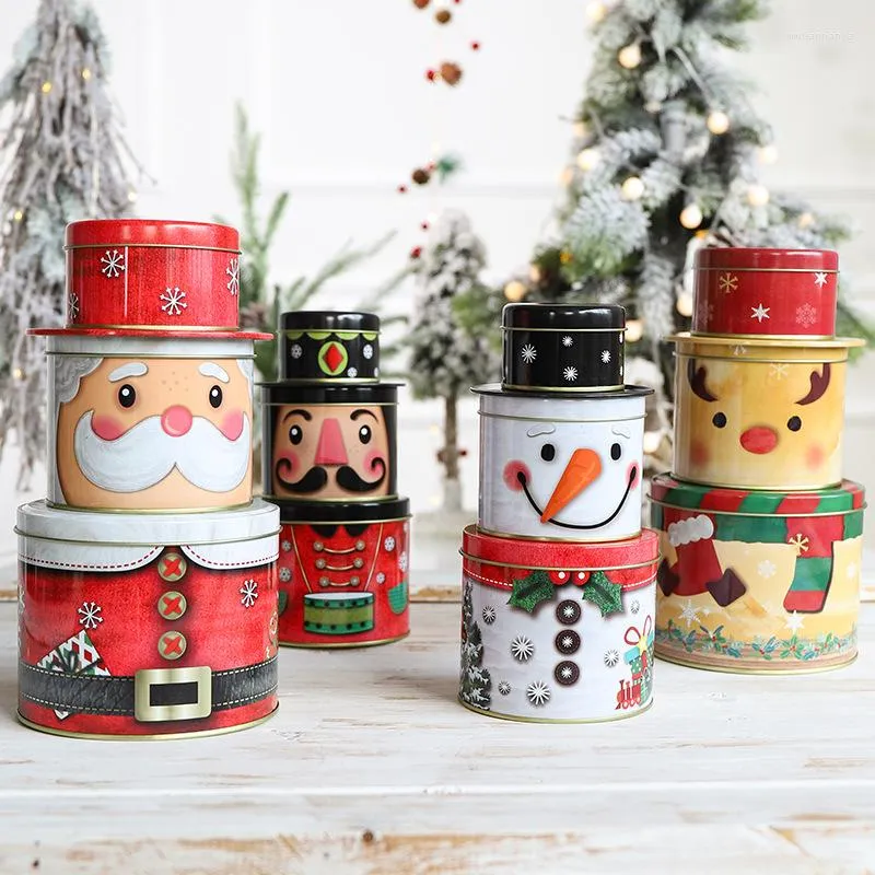 Storage Bottles Christmas Gift Large Creative Fashion Three-tier Candy Snack Tea Can Santa Claus Elk Cute Snowman
