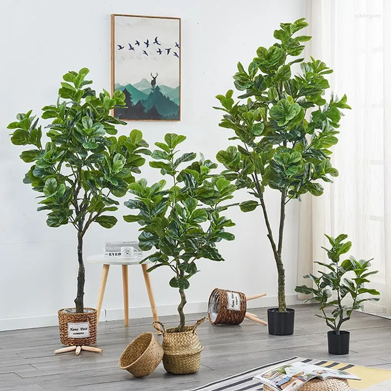 Decorative Flowers Tropical Tree Large Artificial Plant Banyan Potted Real Touch False Palm Leaf Bonsai For Home Garden Decoration