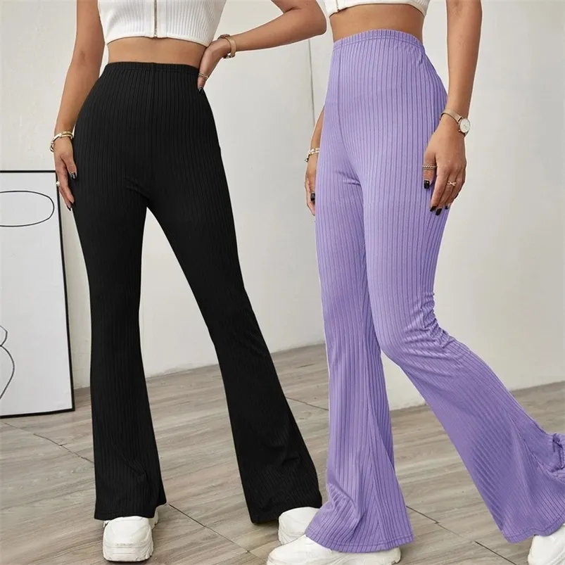 Kvinnors byxor capris stretchy streetwear slim flare byxor kvinnor mode höst ribbade breda ben byxor full hög midja byxor vinter g3309 220916