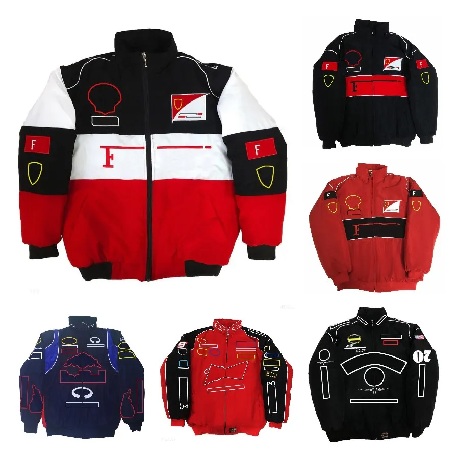 Veste F1 Veste de course de Formule 1 Automne Hiver Vêtements en coton pour hommes et femmes Logo de voiture Vestes de broderie complète Style universitaire Vestes de moto rétro