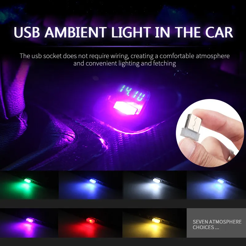 USB Mini Car LED Light 7 Colors Gadgets Interior Atmosphere Neon Bulb Car-styling Auto Ambient Decorative Lamp For Cars Computer Indoor Rooms Power Bank Accessories