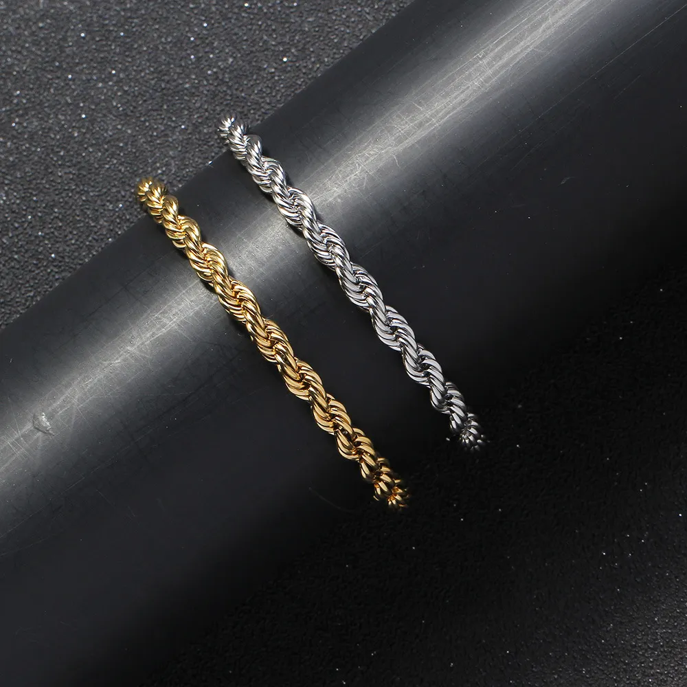 Pulseras de pareja de hombres y mujeres de hip hop con cuerda giratoria de cadena giratoria de acero inoxidable de 5 mm