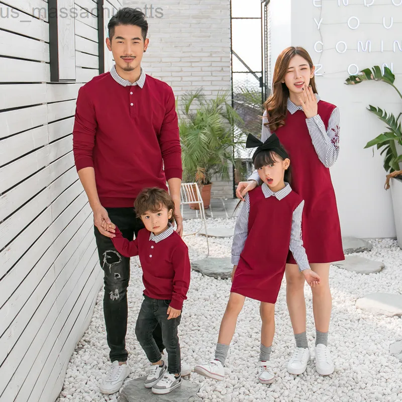 Familie matching outfits nieuwe papa zoon sweaters kinderen lange shirts lente herfstfamilie matching outfits mama en dochter nep tweedelige jurk l220916