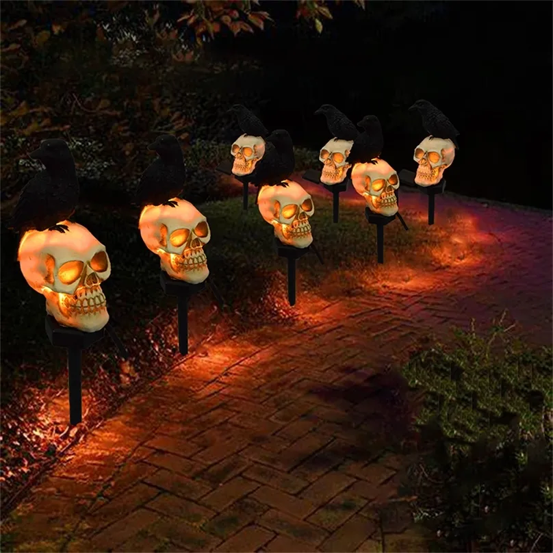 Décorations De Jardin 21 Pcs Solaire Halloween Décor Lumières Terreur Tête De Crâne Corbeau Paysage En Plein Air Étanche Parti Props 220915