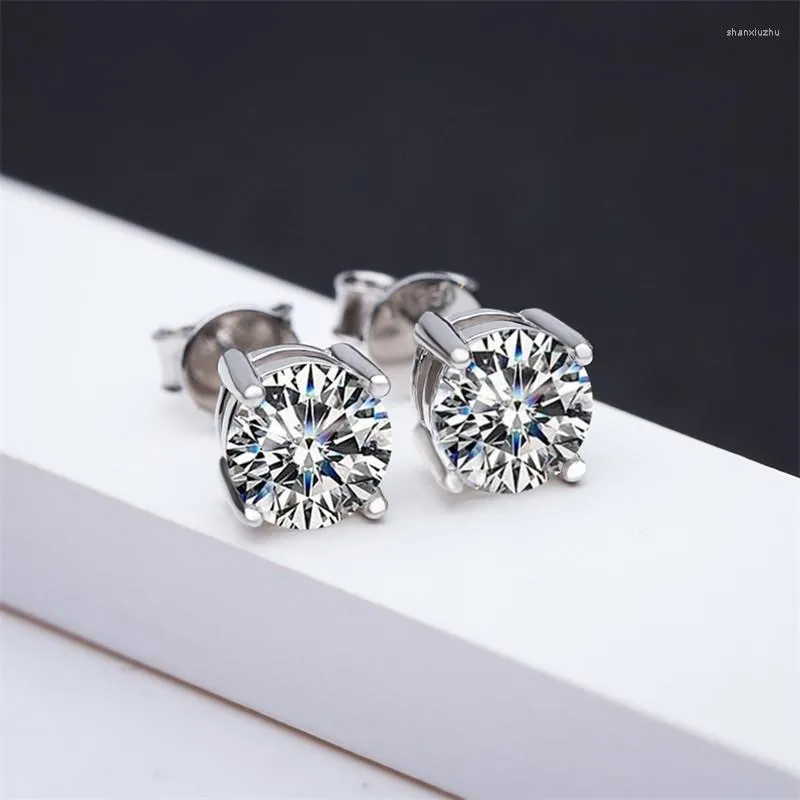 스터드 이어링 정품 실버 925 오리지널 1 캐럿 다이아몬드 테스트 과거 D 컬러 Moissanite vvs1 보석 웨딩 쥬얼리