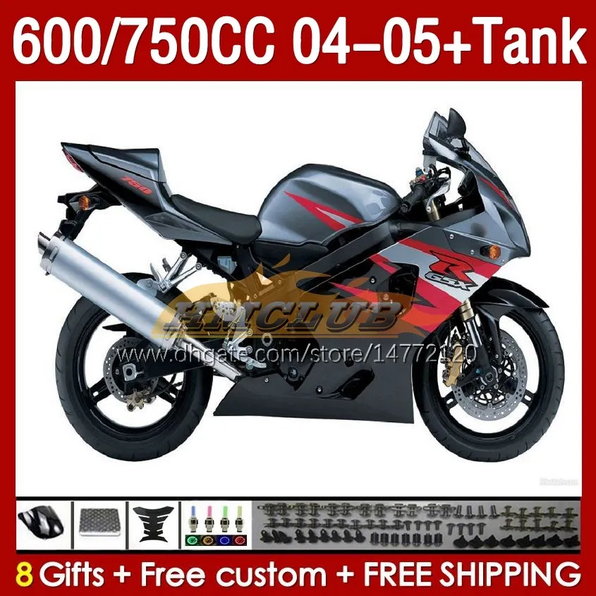 OEM Fairings  Tank For SUZUKI GSXR600 750CC GSXR-750 K4 GSX-R600 04-05 153No.38 600CC GSXR 600 750 CC GSXR750 04 05 GSXR-600 2004 2005 Injection Mold Fairing grey black blk