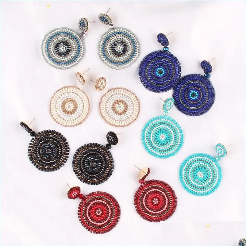 Dangle Chandelier Bohemian Drop Dangle Earring National Style Handmade Weave Rice Beads Geometry Womens Jewelry Earrings Circar Pend Dhdj7