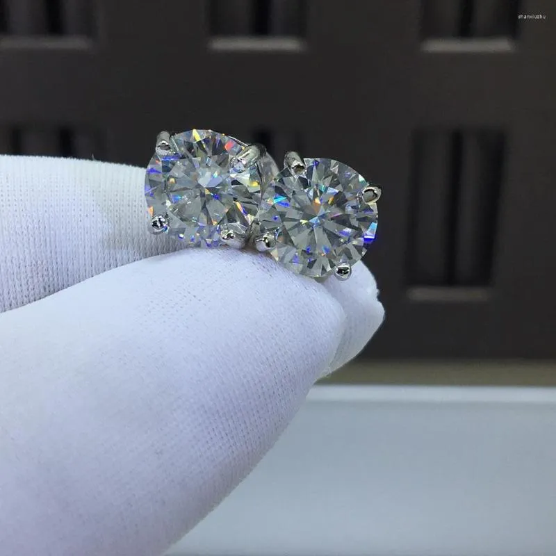 Orecchini a lobo Argento 925 Diamanti Originali Test Passato Totale 4 Carati D Colore Moissanite Taglio Brillante VVS1 Pietra Preziosa Artiglio