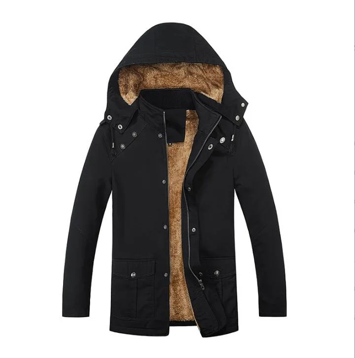Erkekler trençkotlar erkekler sağlam rahat nedensel uzun sıcak ceket erkek moda yastıklı kapüşonlu kış aşınma kalın ceket mm13llh31
