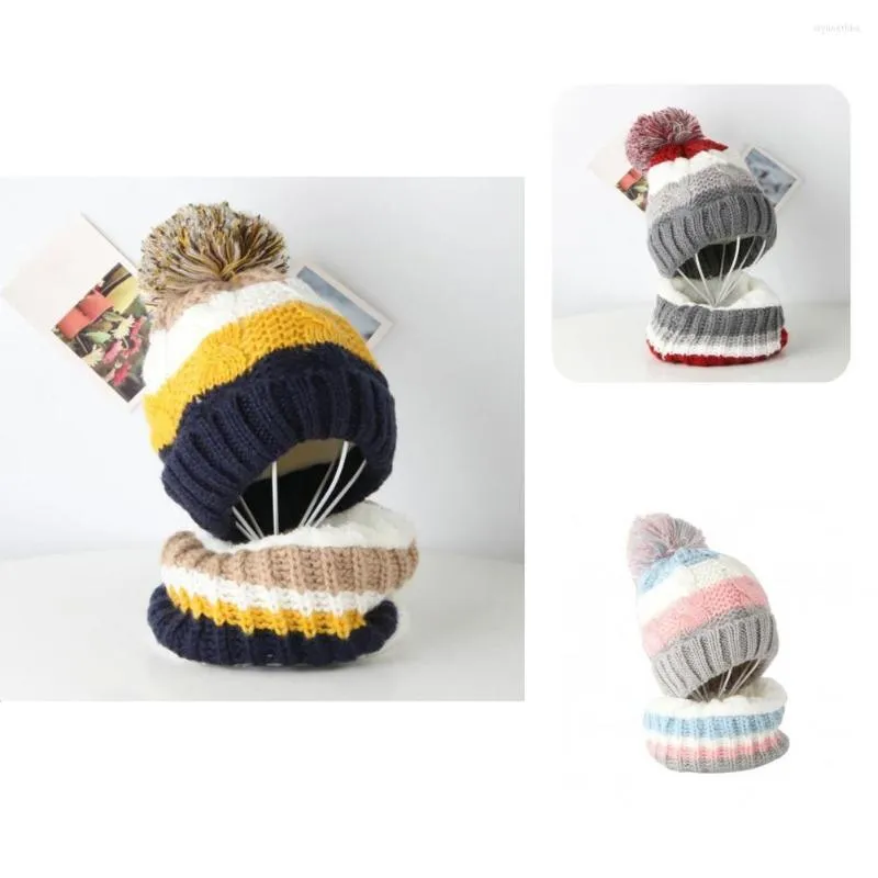 Berets 2Pcs/Set Kids Beanies Scarf Sweet Fall Winter Plush Ball For Daily Life Hat Knitted Neckerchief