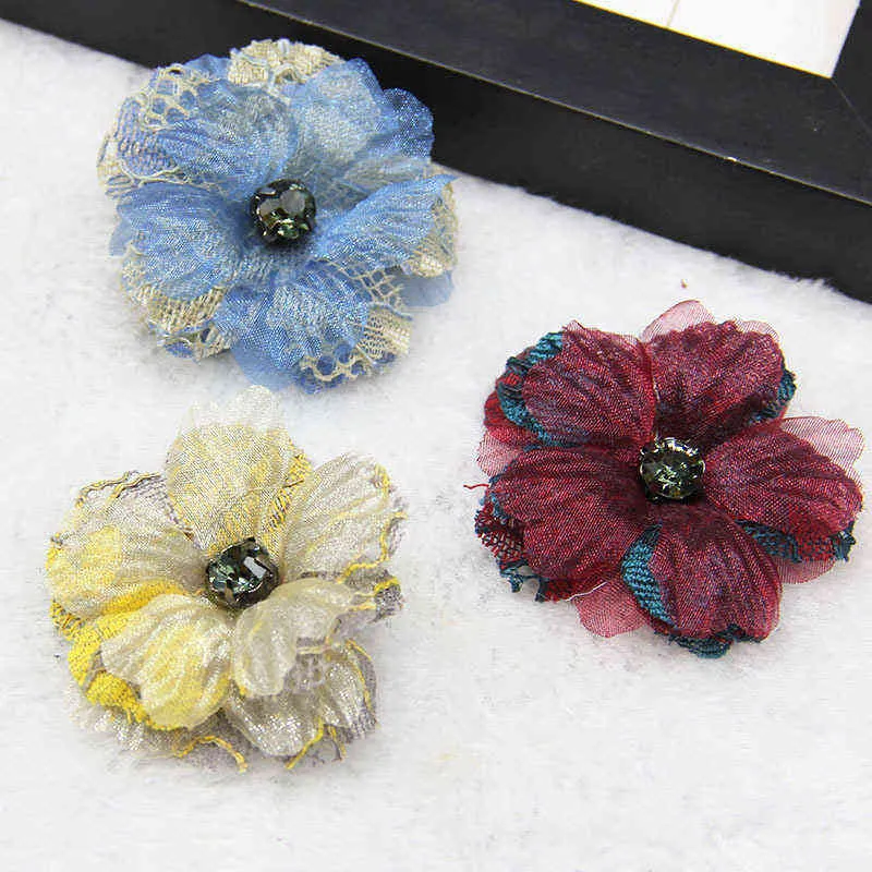 Faux Floral Greenery 5Pcs Diy Handmade Headdress Accessories Lace Fabric Flower Belt Diamond Shoe Flower HighEnd Accessories Cloth J220906