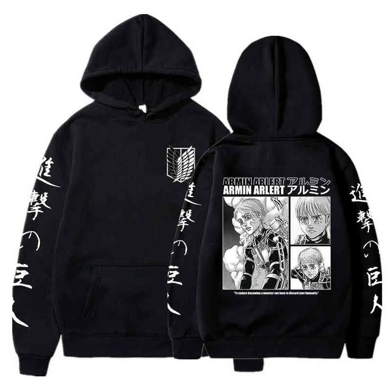 Mannen Hoodies Sweatshirts Anime Aanval op Titan Manga Hoodie Armin Arlert Sweatshirts Gezellige Tops Sweatsuit Sudadera Felpa Moletom G220916