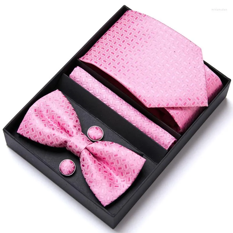 Laço amarra a moda gravata de casamento arco -links de bowtie hanky cenário para homens de seda de gravata floral de gravata borboleta pai férias de presente