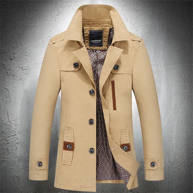 Mélanges de laine pour hommes printemps automne trench coat trench mince tour vers le collier long manteau homme simple poitrine légère de trench légère veste de mode masculine 220915