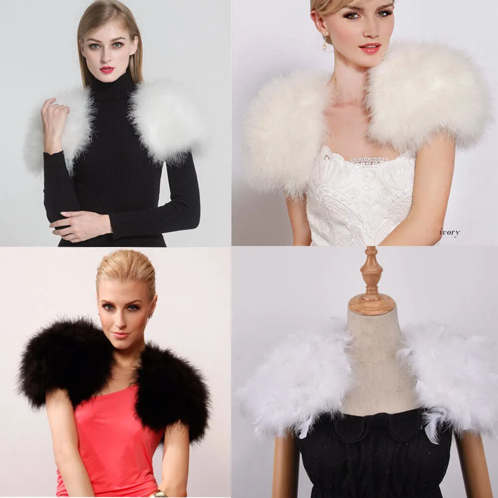 Kvinnor Real Ostrich Feather Fur Shaw Shawl Wraps Brud Wedding Party Cape Dinner