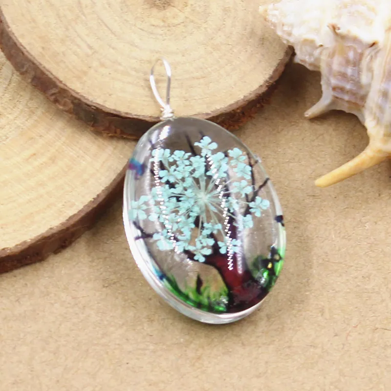 Mode JewelryCharms 3 % Charms Ovaal Gedroogde bloem vlinder Gypsophila Life Tree Diy Color Handmade voor kettinghangers