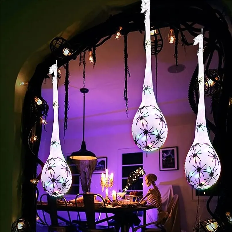 パーティーデコレーションハロウィーンぶら下げ輝くクモの卵バッグホラー装飾屋内照明ポーチツリーウィンドウ220915のハングプロップ