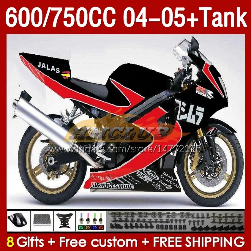 스즈키를위한 OEM 페어링 탱크 GSXR600 750CC GSXR-750 K4 GSX-R600 04-05 153NO.81 600CC GSXR 600 750 CC GSXR750 04 05 GSXR-600 2005 주입 곰팡이 페어링 Glossy Red BLK