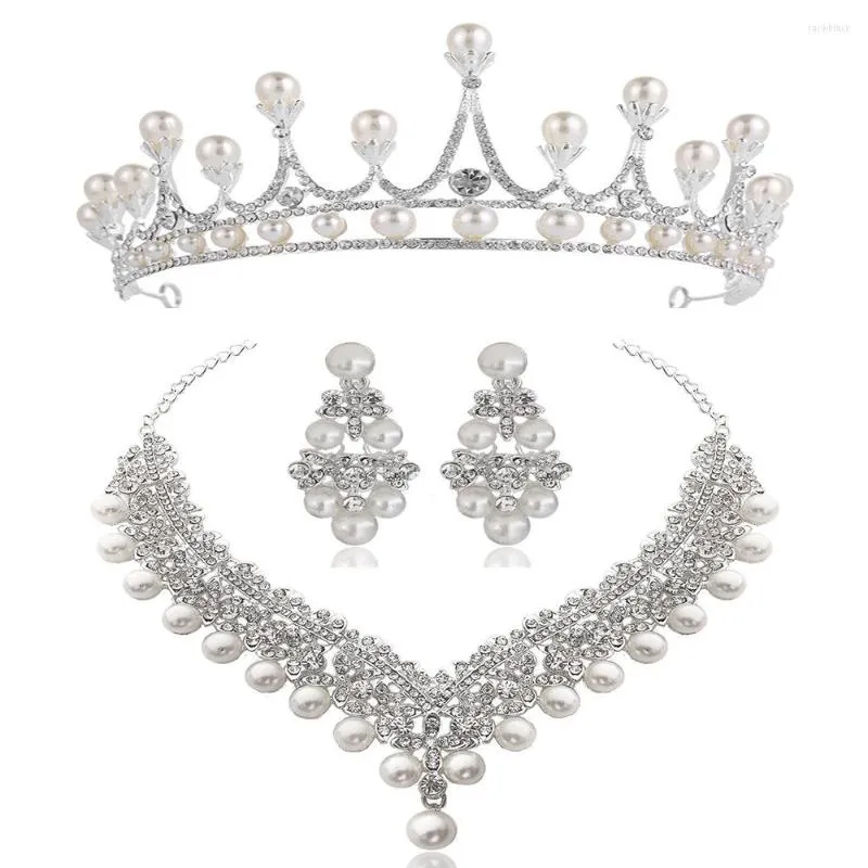 Naszyjnik Zestaw Crystal Pearl Crown 3 -częściowy moda koreańska słodka księżniczka ślubna kolacja akcesoria urodzinowa prezent urodzinowy