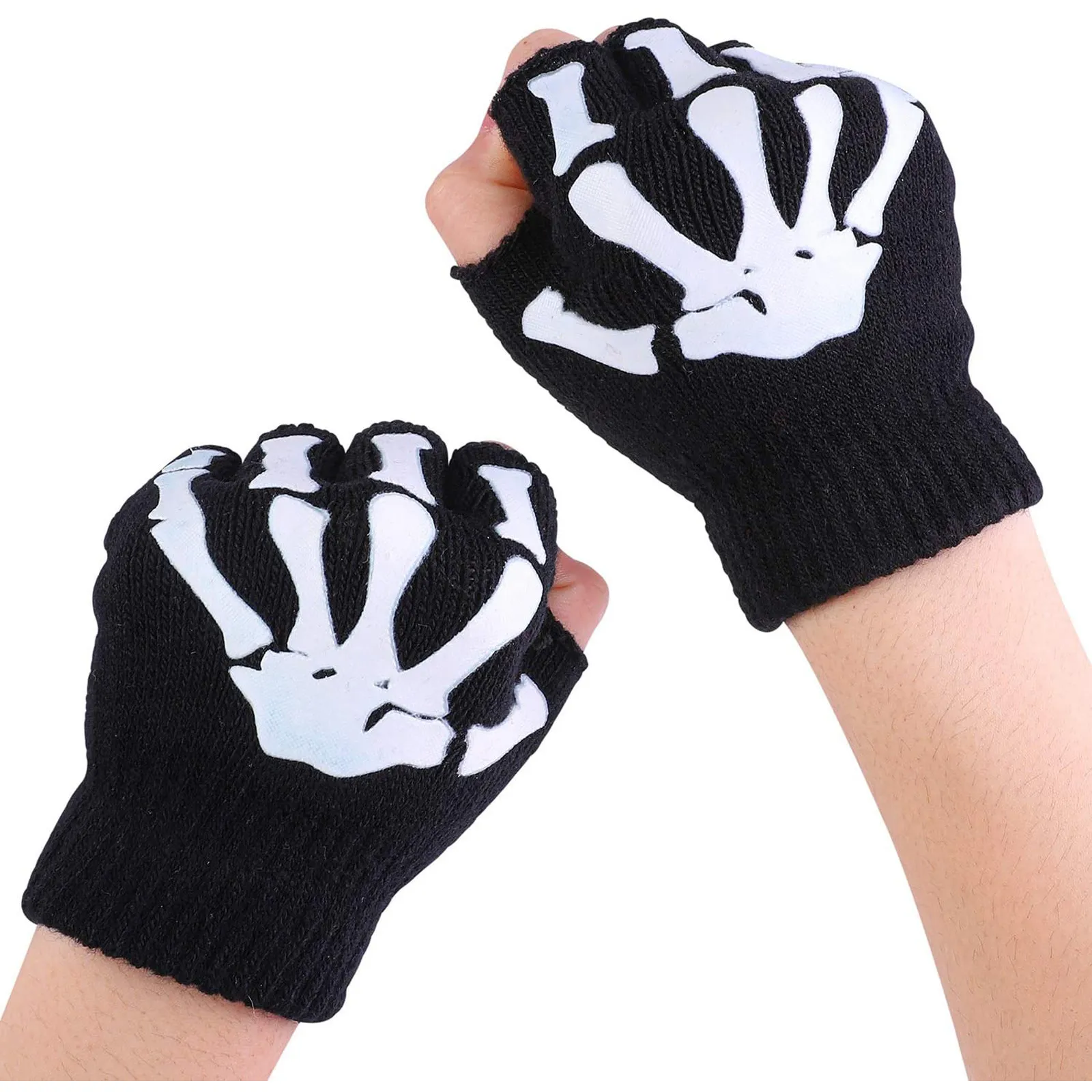 1/2/Halloween Glove Kids Skeleton Warm Glow In The Dark Fingerless Knitted Gloves Mitten Light For Children FY5602 913