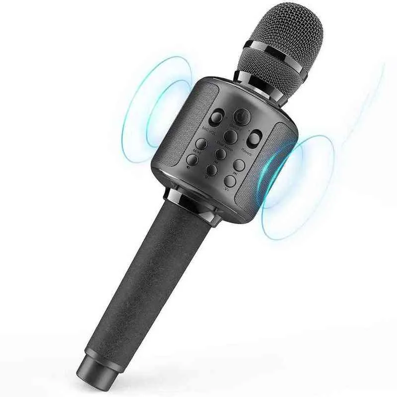 Mikrofone Karaoke-Mikrofon, kabellose Gesangsmaschine mit Bluetooth-Lautsprecher für Handy/PC, tragbarer Handmikrofon-Lautsprecher T220916