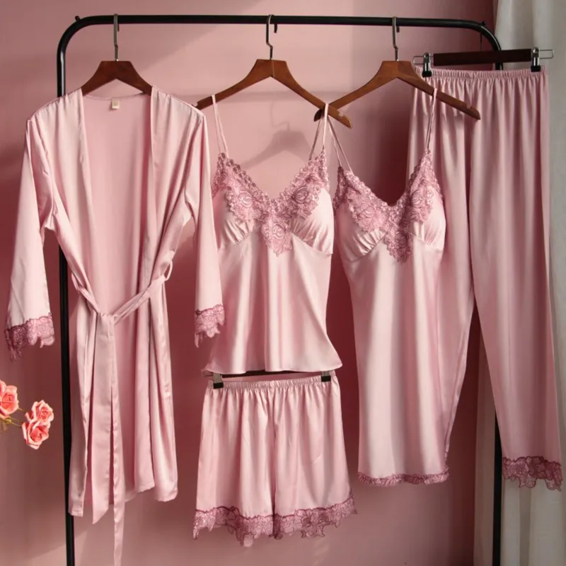 Pijamas sexy pijamas define mulheres de cetim de renda com almofadas de peito vestido de túnio de túnio de sono sexy verão noivo casamento calma de dormir em casa use pijamas 220916