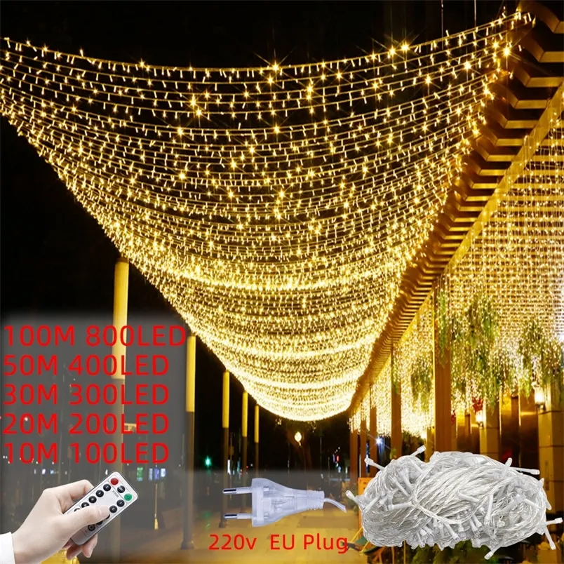 Christmas Decorations LED String Lights 100M Garland Christmas Fairy Lights Decor Home Wedding Outdoor Waterpoof for Garden Party Patio Decoration 220916