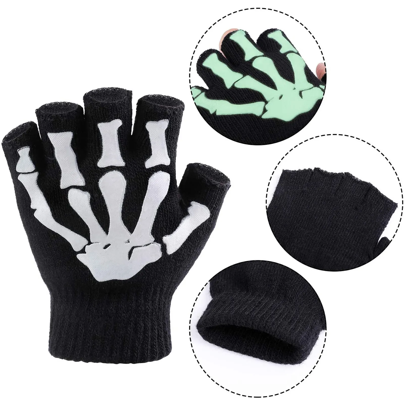 1/2/Halloween Glove Kids Skeleton Warm Glow In The Dark Fingerless Knitted Gloves Mitten Light For Children FY5602 913