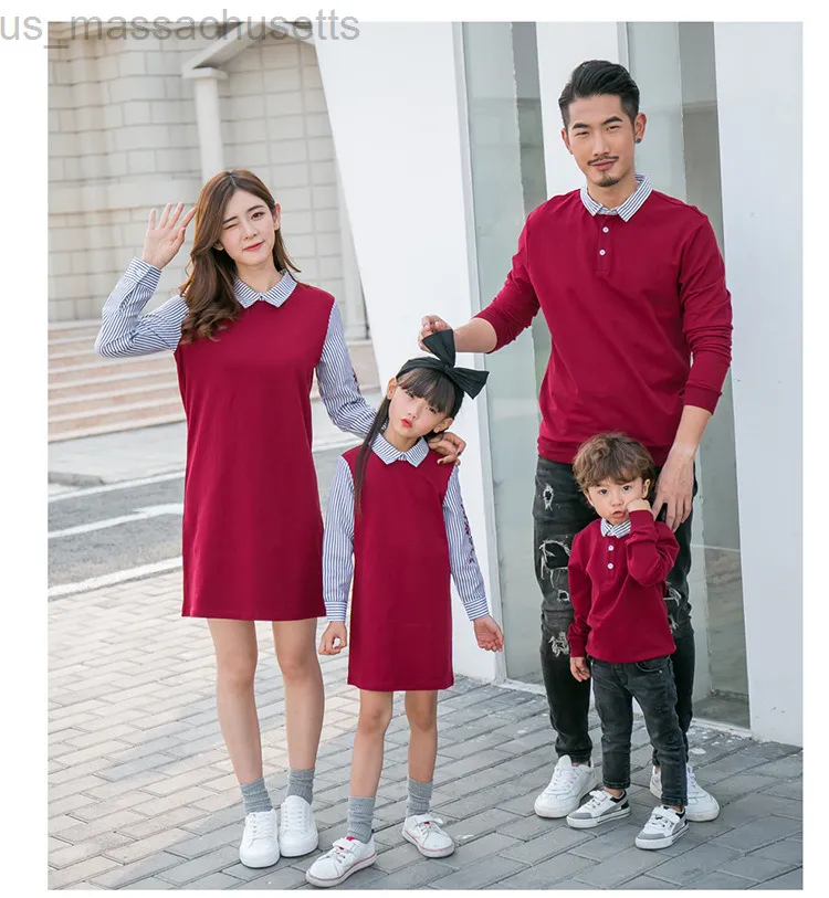 Famille correspondant tenues nouveau papa fils pulls enfants chemises longues printemps automne famille correspondant tenues maman et fille fausse robe deux pièces