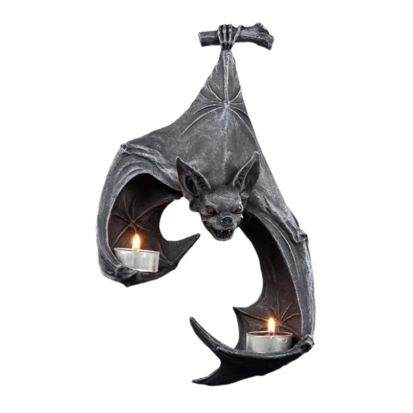 Dekorativa föremål Figurer Bat Light Wall Tealight Holder Candlestick Halloween Decoration Ornament Harts Candle Stand Holder Home Pendant 220915