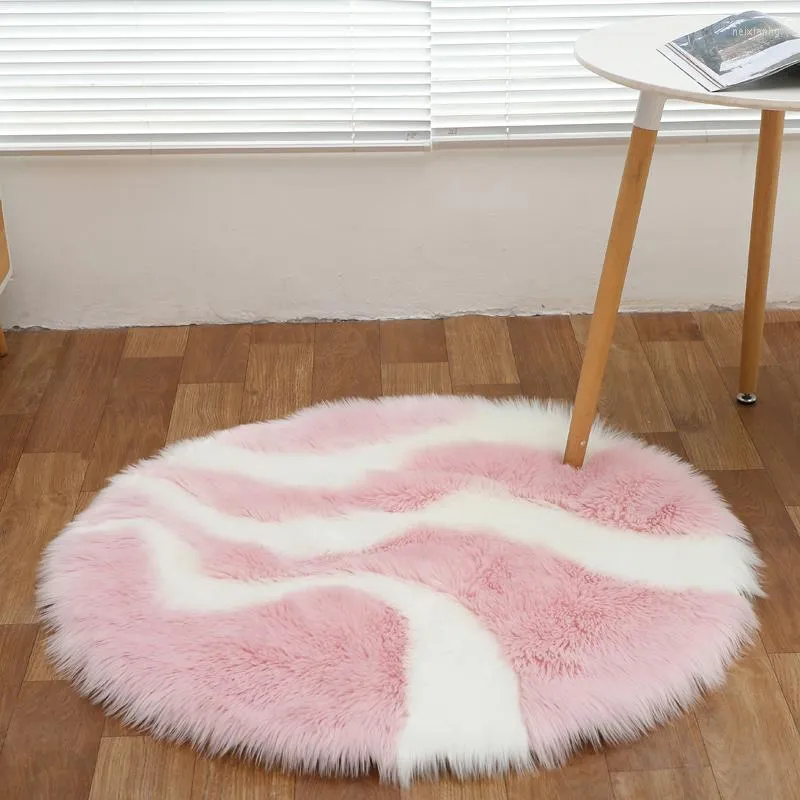 Tapis Tapis de chevet en peluche chambre salon maison baie vitrée tapis Imitation laine boutique complète couleur ronde tapis de fourrure DT-49